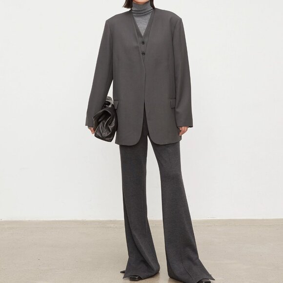 CHICJOC Classic Timeless Elephant Gray Wool Blazer Size 38 - Picture 5 of 16